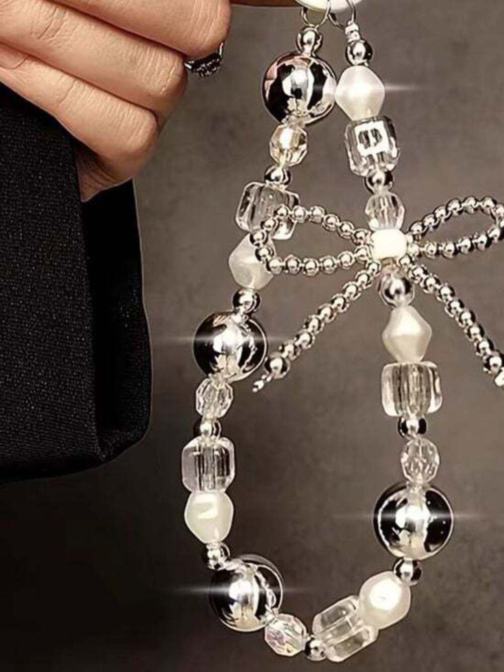 Gray Beaded Keychain - Phone or Keys Keychain